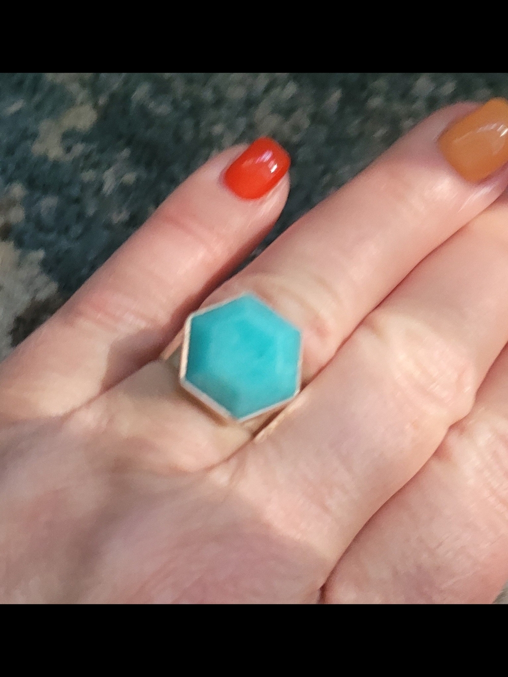 Hexagonal  Larimar Stone Ring in Sterling Silver
